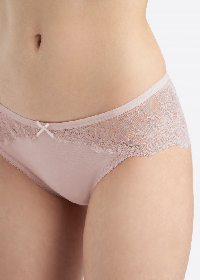 Healing Garden．Mid Rise Floral Lace Cotton Detail Hipster Panty(Blue Fog)