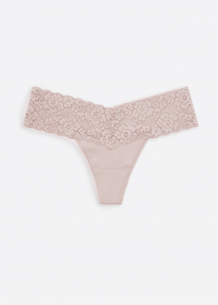Worry Free Garden．Low Rise Cotton V Lace Waist Thong Panty（Violet Ice）