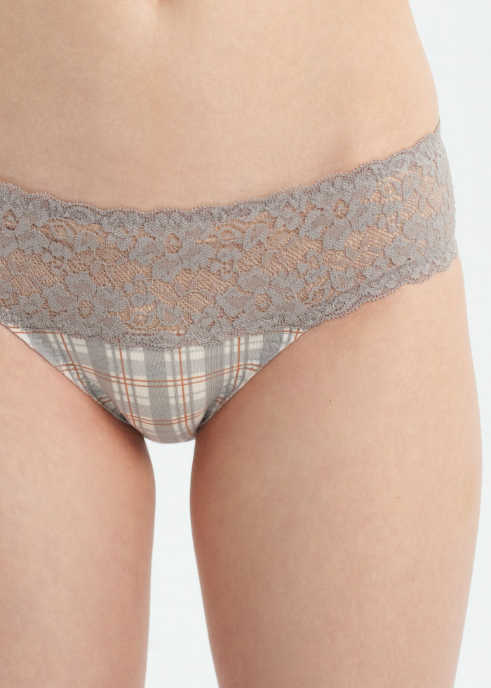 Harvest Moon．Low Rise Cotton Stretch Lace Waist Brief Panty(Gull Gray)