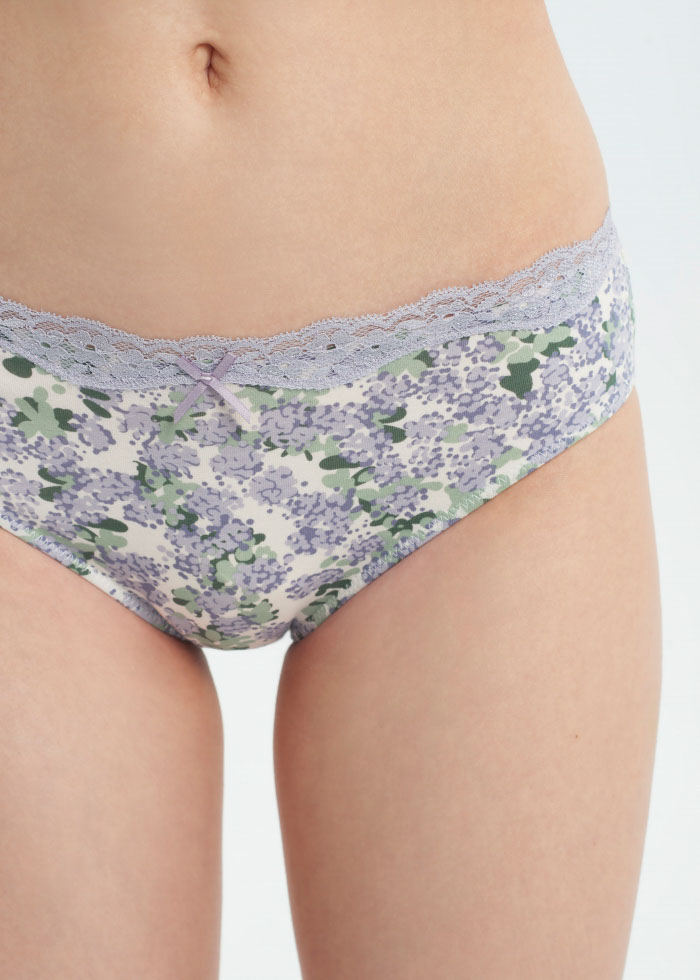 Harvest Moon．Mid Rise Cotton Lace Detail Hipster Panty(Purple Bushes Pattern)
