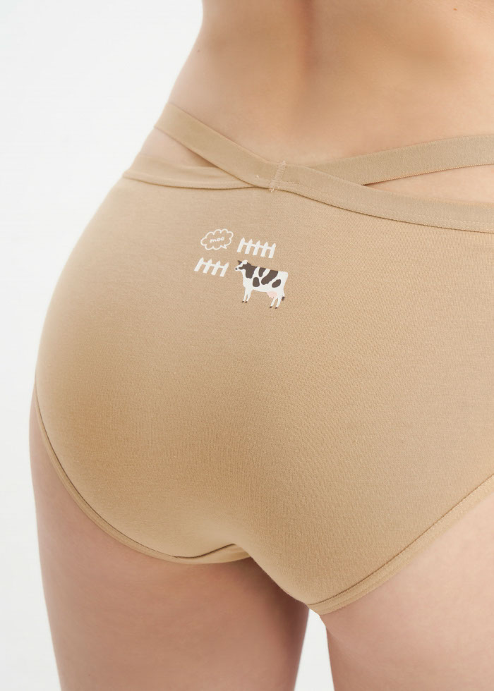 Harvest Moon．Mid Rise Cotton Crossed Back Brief Panty(Moon Mist - Countryside Bow)