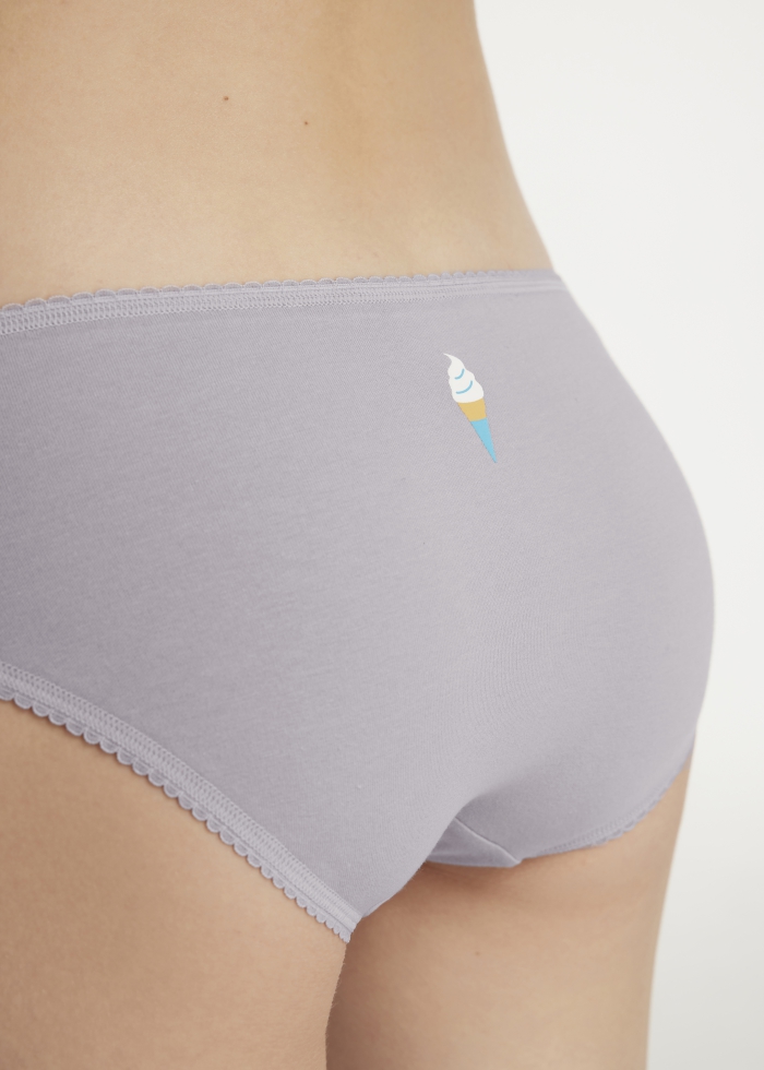 Happy Farm．Low Rise Cotton Picot Elastic Brief Panty(Croissant - Countryside Bow)