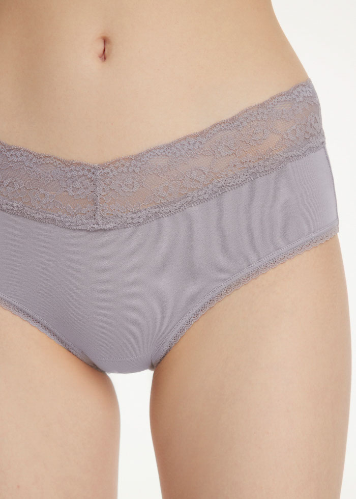 Hygiene Series．High Rise Cotton V Lace Waist Brief Panty(Gull Gray)