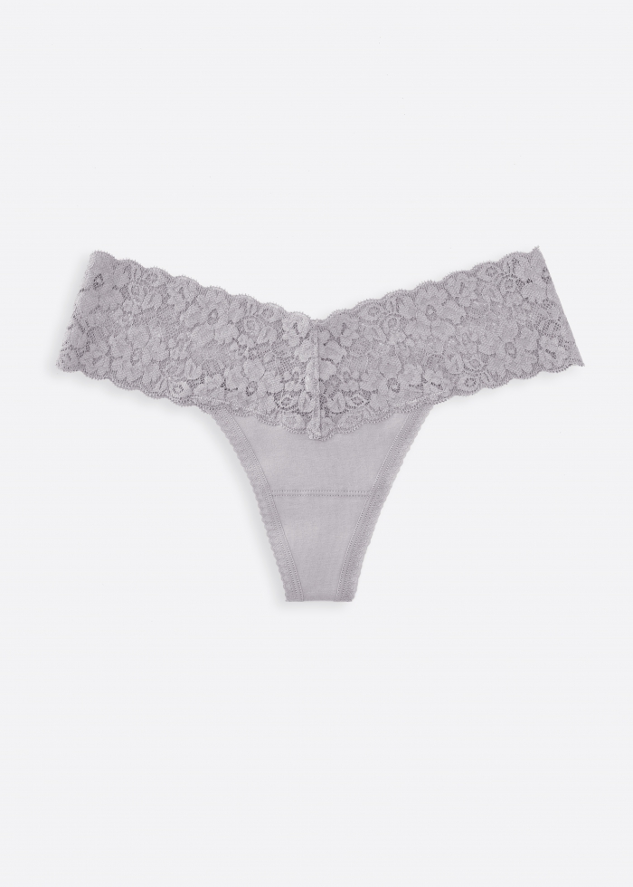 Happy Farm．Low Rise Cotton V Lace Waist Thong Panty(Croissant - Countryside Bow)
