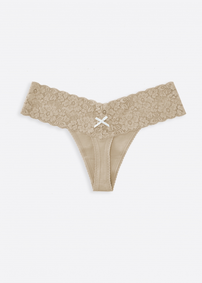 Happy Farm．Low Rise Cotton V Lace Waist Thong Panty（Croissant - Countryside Bow）