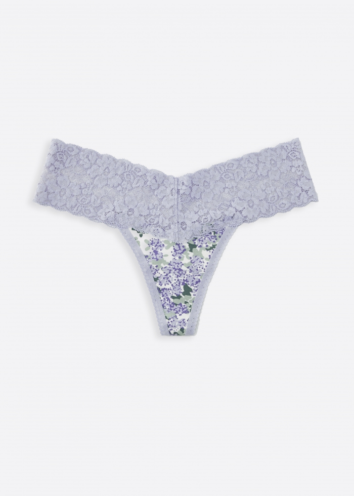 Happy Farm．Low Rise Cotton V Lace Waist Thong Panty（Purple Bushes Pattern）