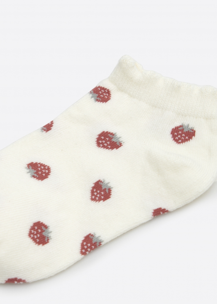 (3-Pack) Berry Smoothie．Girls Ribbing Ankle Socks(Green/Strawberry/Cherry)