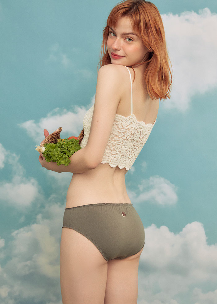 Harvest Moon．Mid Rise Cotton Ruffled Brief Panty（Hedgehog Embroidery）