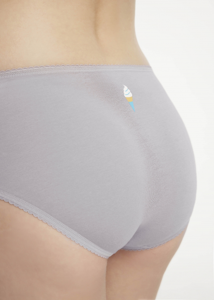 Harvest Moon．High Rise Cotton Picot Elastic Brief Panty(Moon Mist - Countryside Bow)