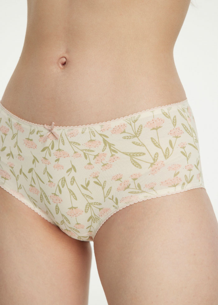 Expression of Love．High Rise Cotton Picot Elastic Brief Panty(Silver Filigree)