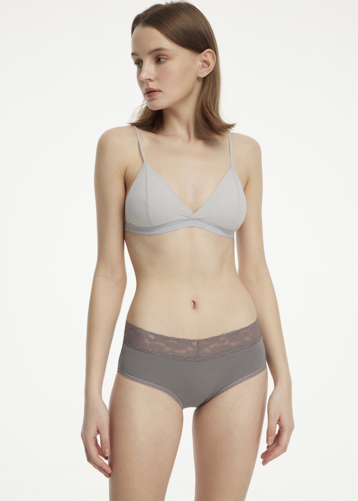 Expression of Love．High Rise Cotton V Lace Waist Brief Panty(Silver Filigree)