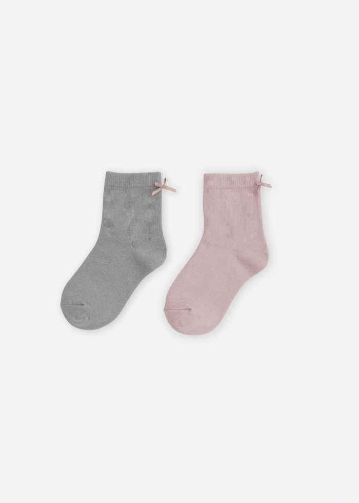 (2-Pack) little lady．Girls Mid Calf Socks（Pink/Grey）
