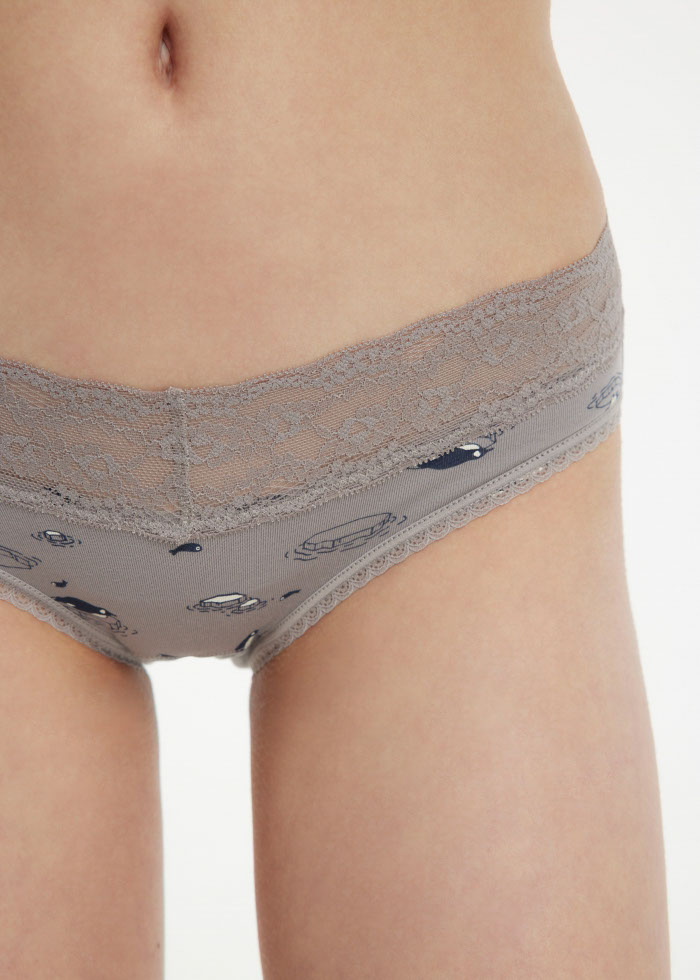 Ocean Mysteries．Low Rise Cotton V Lace Waist Brief Panty(Stripe Pattern)