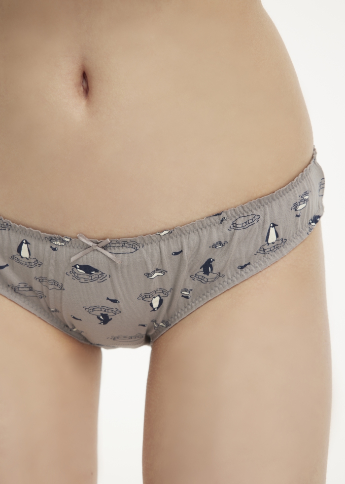Hygiene Series．Low Rise Cotton Ruffled Brief Panty(Penguin Pattern)