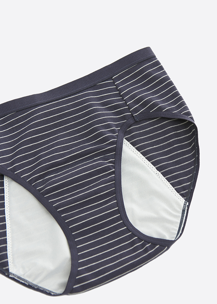 Azure Sea．Mid Rise Cotton Period Brief Panty(Stripe Pattern)