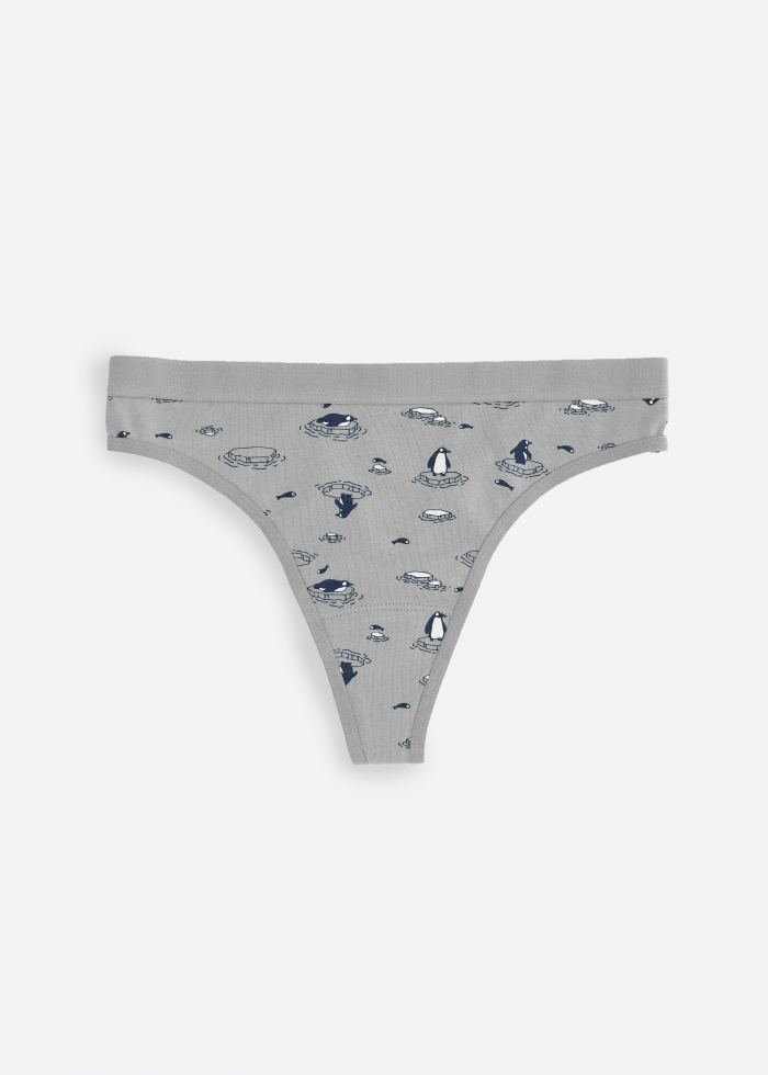 Under the sea．Low Rise Waistband Cotton Thong Panty（Penguin Pattern）