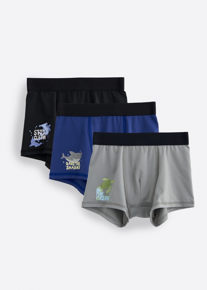 (3-Pack)Moisture-Wicking Collection．Boys Trunk Underwear（Junior Sea Guardian）