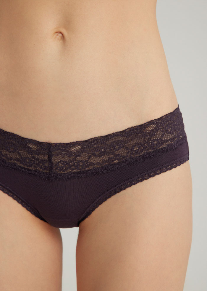 MODAL Series．Low Rise Modal V Lace Waist Brief Panty(Withered Rose)