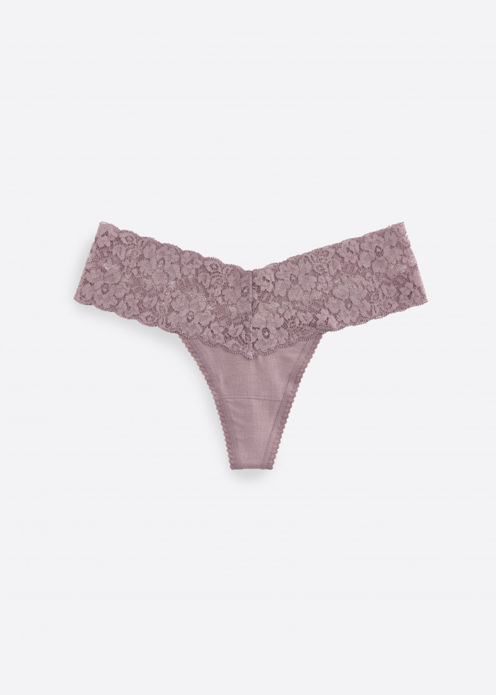 MODAL Series．Low Rise Modal V Lace Waist Thong Panty(Withered Rose)