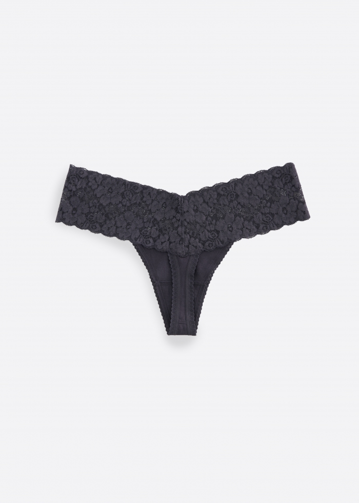 MODAL Series．Low Rise Modal V Lace Waist Thong Panty(Withered Rose)