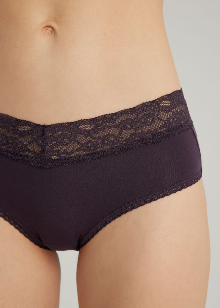 MODAL Series．High Rise Modal V Lace Waist Brief Panty(Withered Rose)