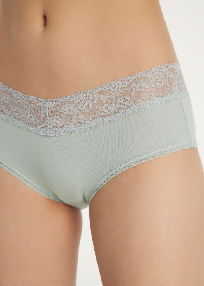 Summer Style．High Rise Cotton V Lace Waist Brief Panty(Pearl Blue)