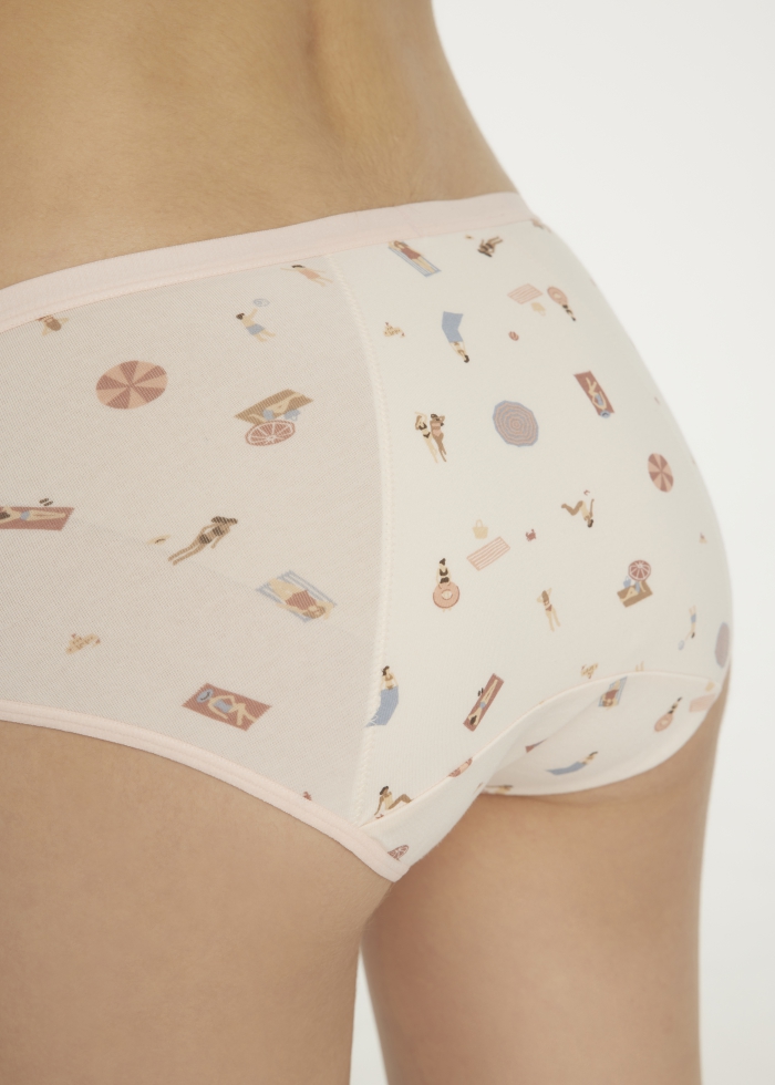 Holiday Moment．High Rise Cotton Period Brief Panty(Pinky Beach Pattern)