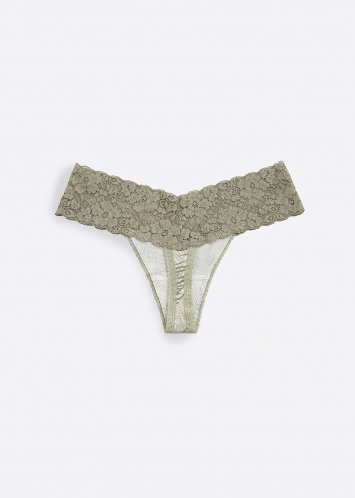 Sunny Vibes．Low Rise Cotton V Lace Waist Thong Panty(Shifting Sand)