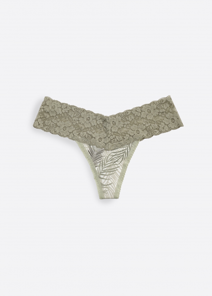 Sunny Vibes．Low Rise Cotton V Lace Waist Thong Panty（Palmy Shade Pattern）