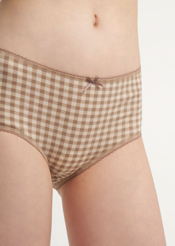 By your side．High Rise Cotton Picot Elastic Brief Panty(Canteen)