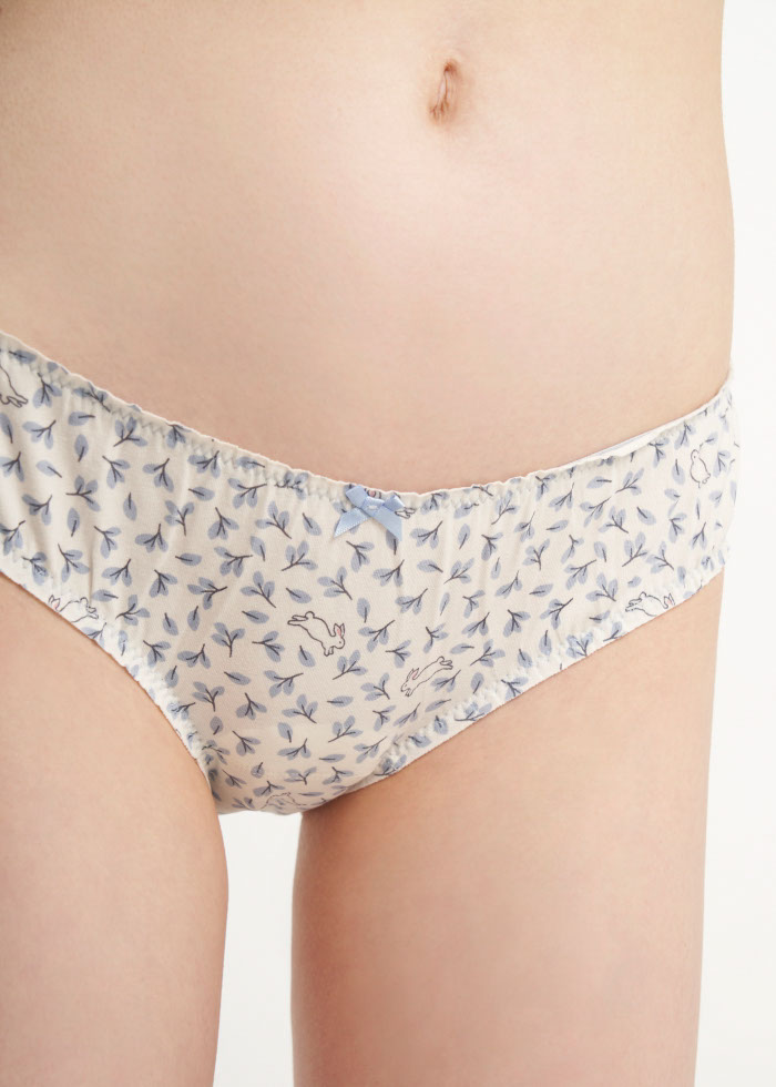 By your side．Mid Rise Cotton Ruffled Brief Panty(Playful Bunny Pattern)