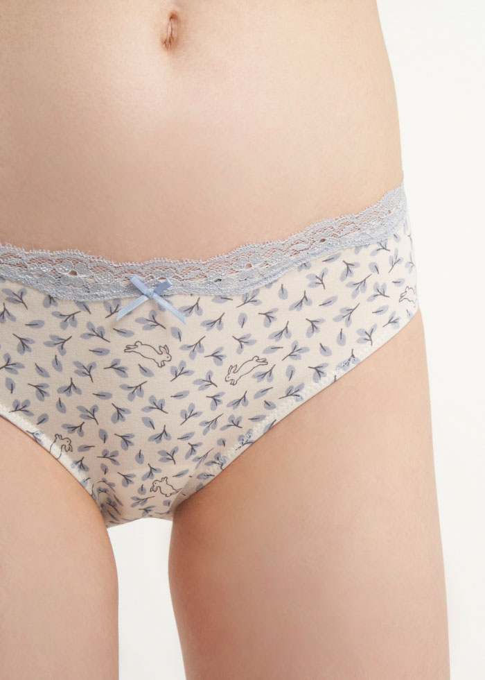 By your side．Mid Rise Cotton Lace Detail Hipster Panty(Playful Bunny Pattern)