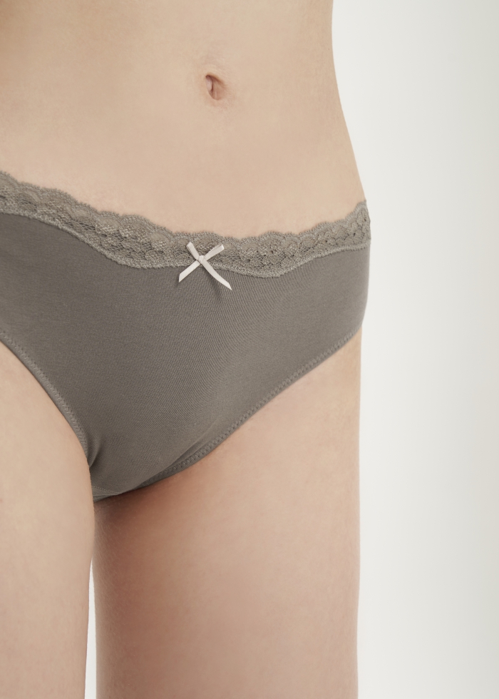 By your side．Mid Rise Cotton Lace Detail Hipster Panty(Elephant Skin)