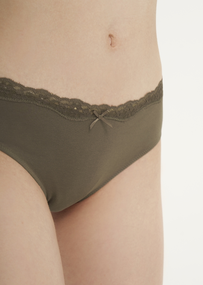 By your side．Mid Rise Cotton Lace Detail Hipster Panty(Elephant Skin)