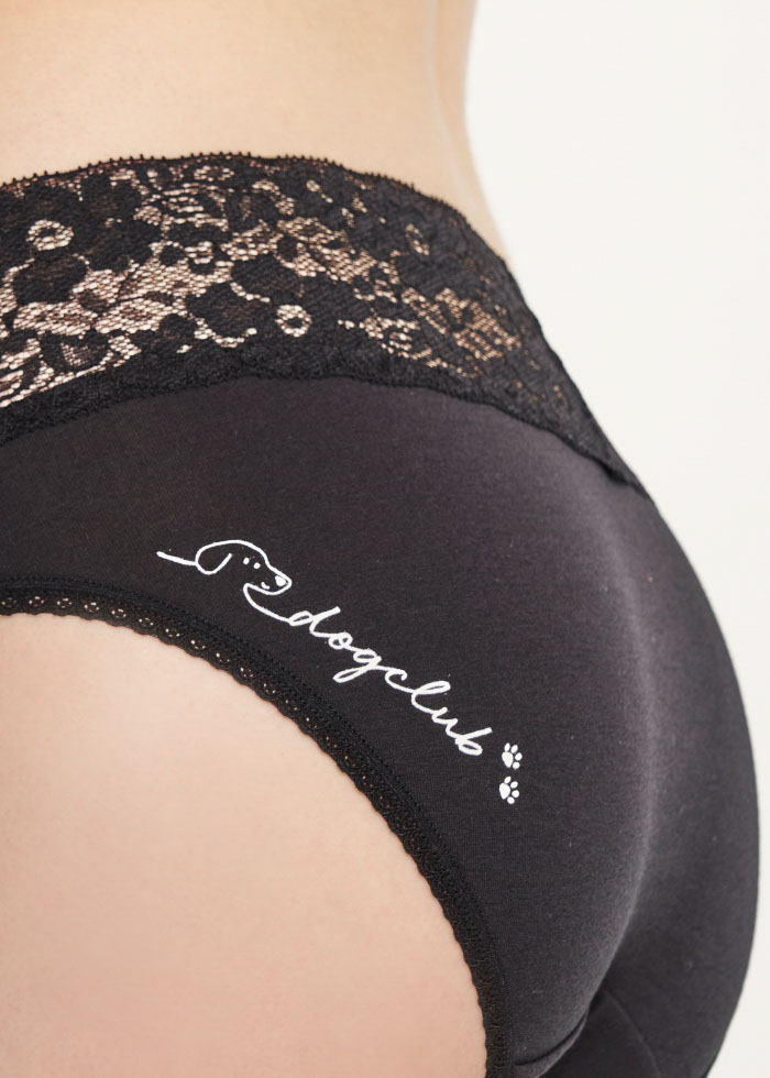 By your side．Mid Rise Cotton V Lace Waist Brief Panty(Black)