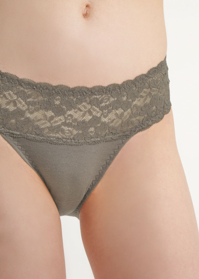 By your side．Mid Rise Cotton Stretch Lace Waist Brief Panty(Elephant Skin)