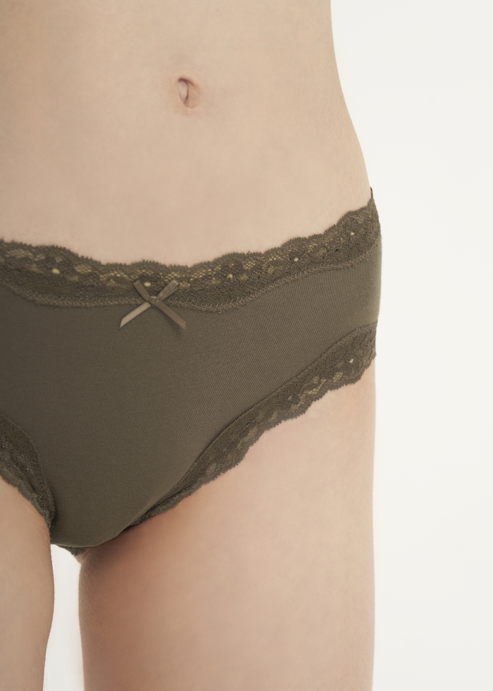 By your side．Mid Rise Cotton Lace Trim Hipster Panty(Elephant Skin)