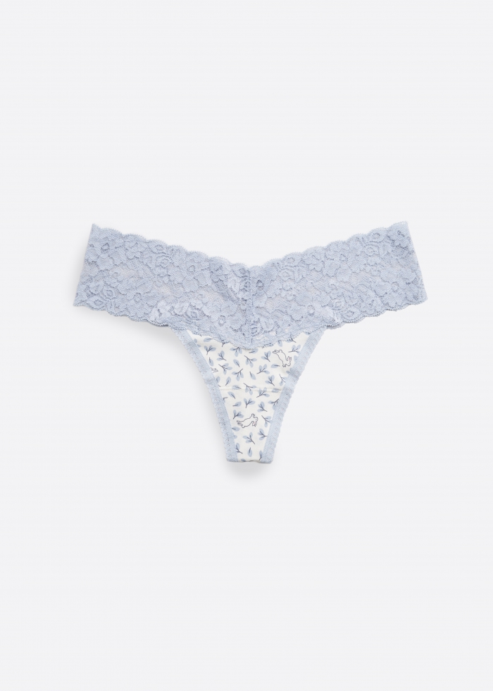 Warm me up．Low Rise Cotton V Lace Waist Thong Panty（Playful Bunny Pattern）