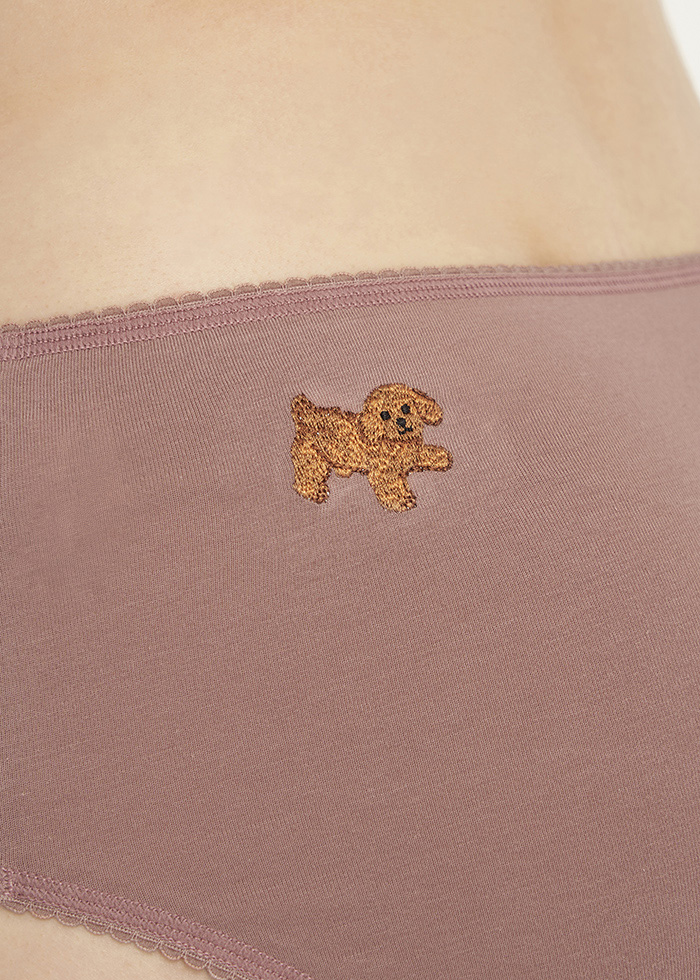 By your side．High Rise Cotton Picot Elastic Brief Panty(Poodle Embroidery)