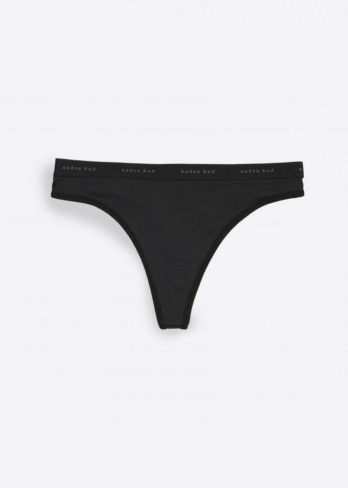 Ribbed Modal Series．Low Rise Waistband Modal Thong Panty(Black)