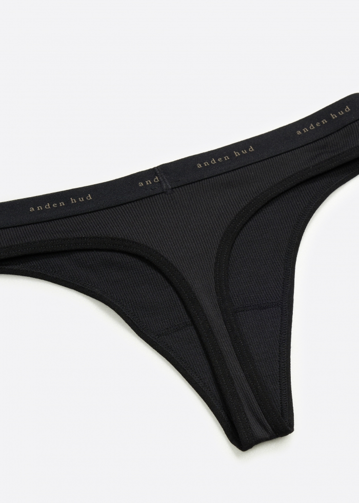 Ribbed Modal Series．Low Rise Waistband Modal Thong Panty(Black)