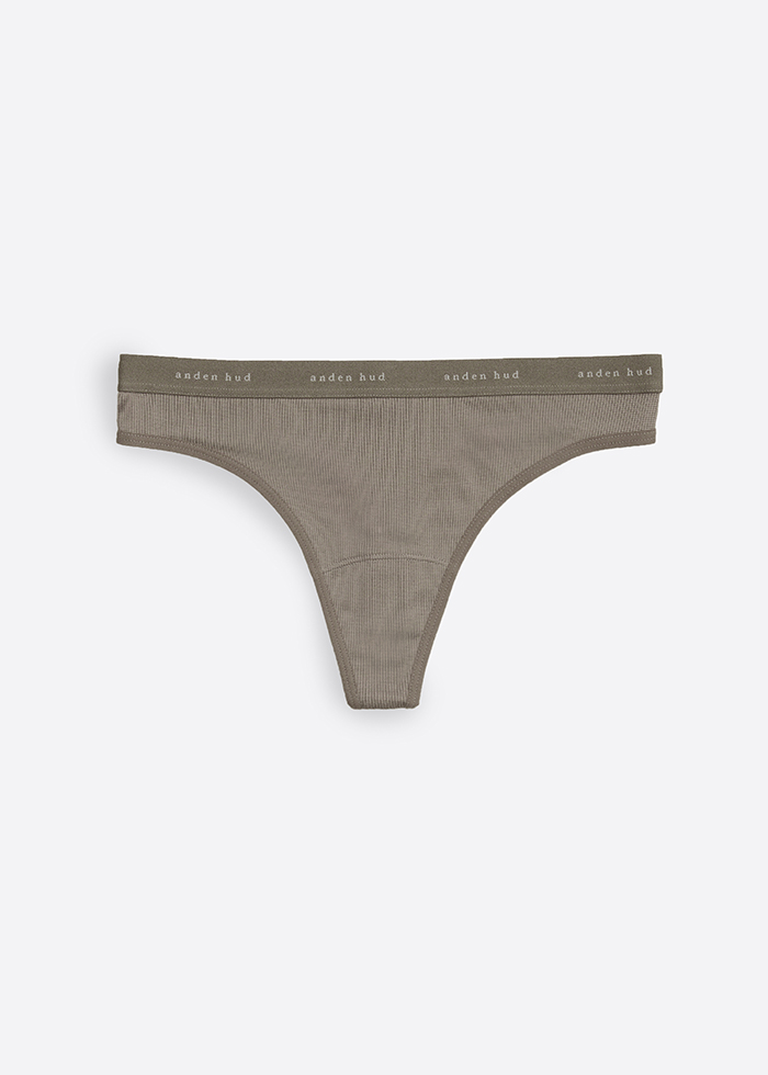 Ribbed Modal Series．Low Rise Waistband Modal Thong Panty（Fossil）