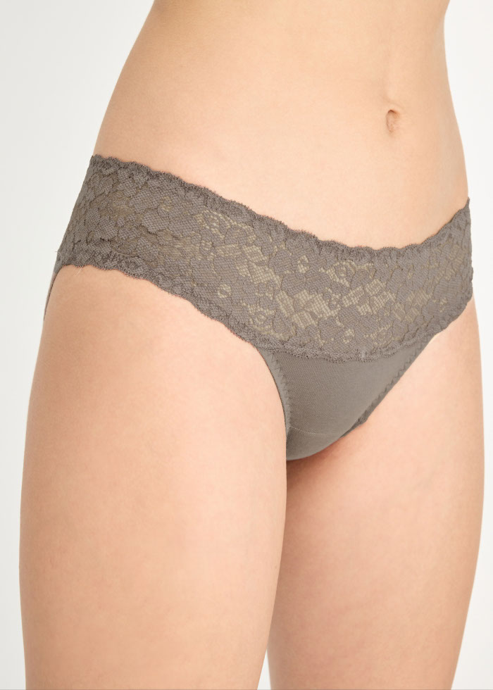 Heartwarming Baking．Low Rise Cotton Stretch Lace Waist Brief Panty(Brushed Nickel)