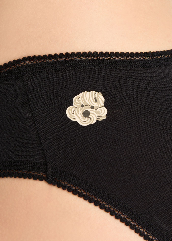 Healing Dessert．Low Rise Cotton Picot Elastic Brief Panty(Cinnamon Rolls Embroidery)