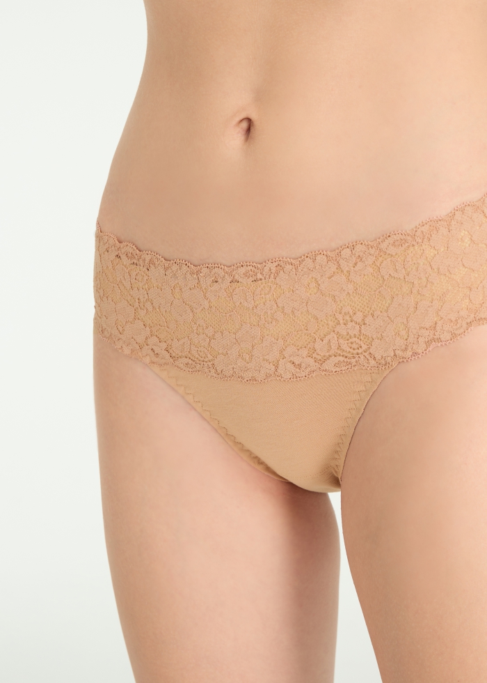 Heartwarming Baking．Mid Rise Cotton Stretch Lace Waist Brief Panty(Brushed Nickel)