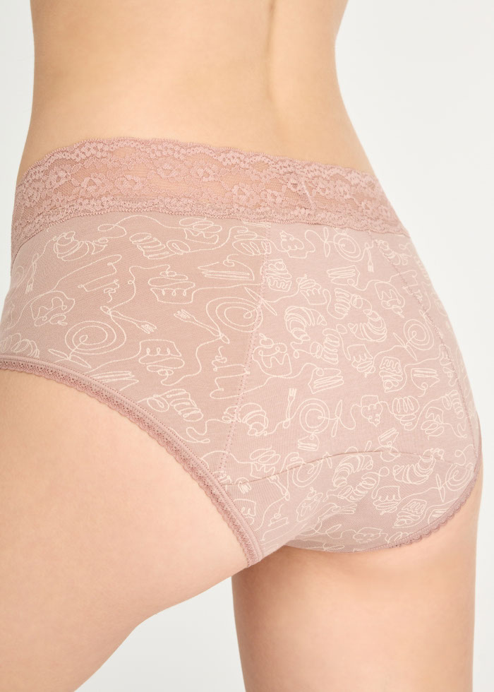 Taste of Happiness．High Rise Cotton Lace Waist Period Brief Panty(Sweet Taste Pattern)