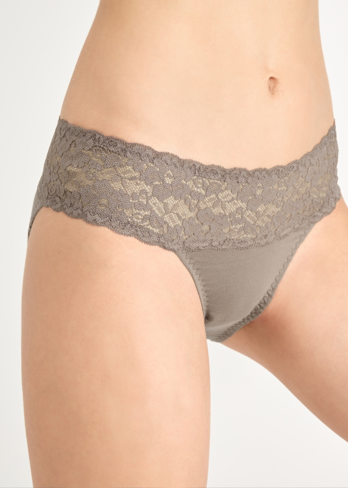 Heartwarming Baking．Mid Rise Cotton Stretch Lace Waist Brief Panty(Brushed Nickel)