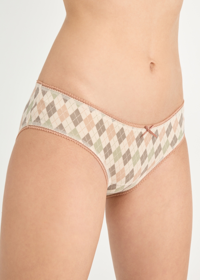 Healing Dessert．Low Rise Cotton Picot Elastic Brief Panty(Cinnamon Rolls Embroidery)