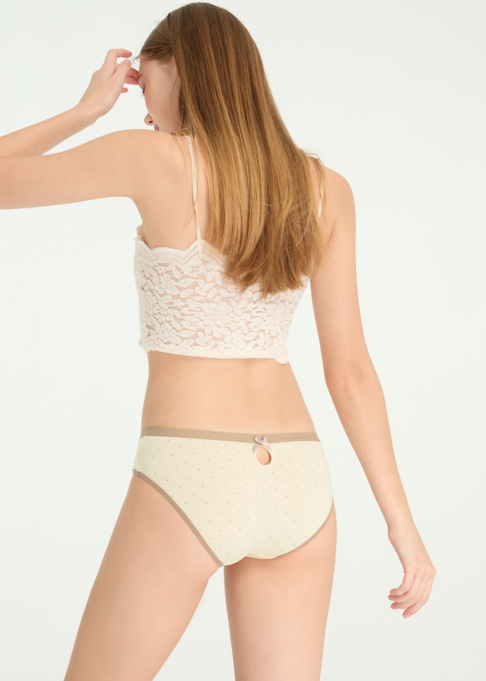 Heartwarming Baking．Mid Rise Sexy Cotton Bowknot Brief Panty(Tiramisu Dot Pattern)