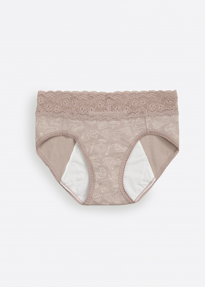 Taste of Happiness．Mid Rise Cotton Lace Waist Period Brief Panty（Sweet Taste Pattern）